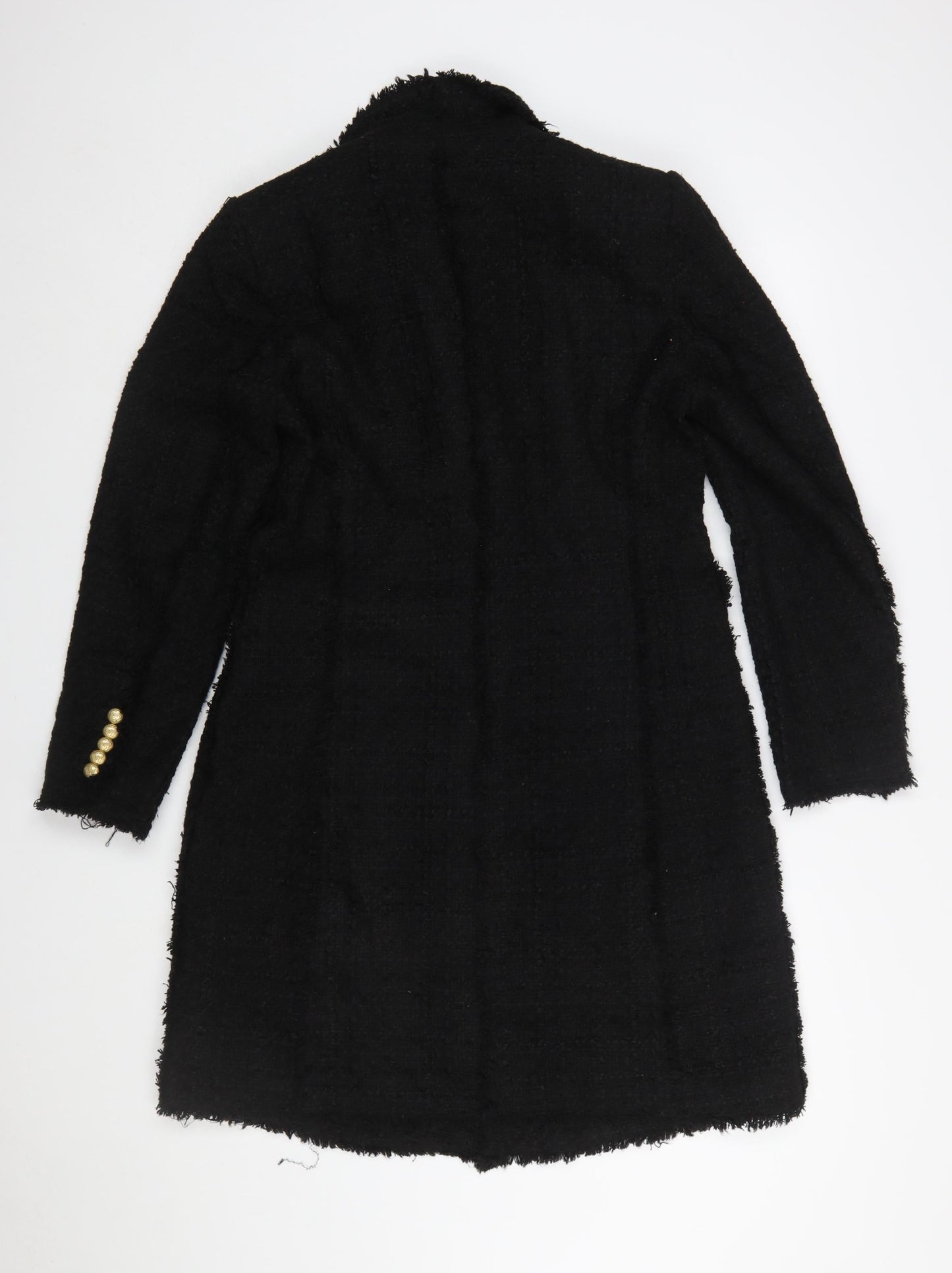 Zara Women’s Black L Long Tweed Military Coat with Gold Buttons