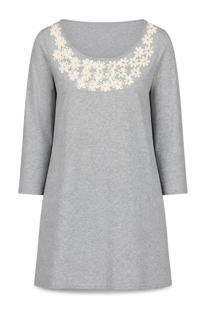 Next Women Grey Knit Shift Dress Size 14 Scoop Neck 3/4 Sleeve
