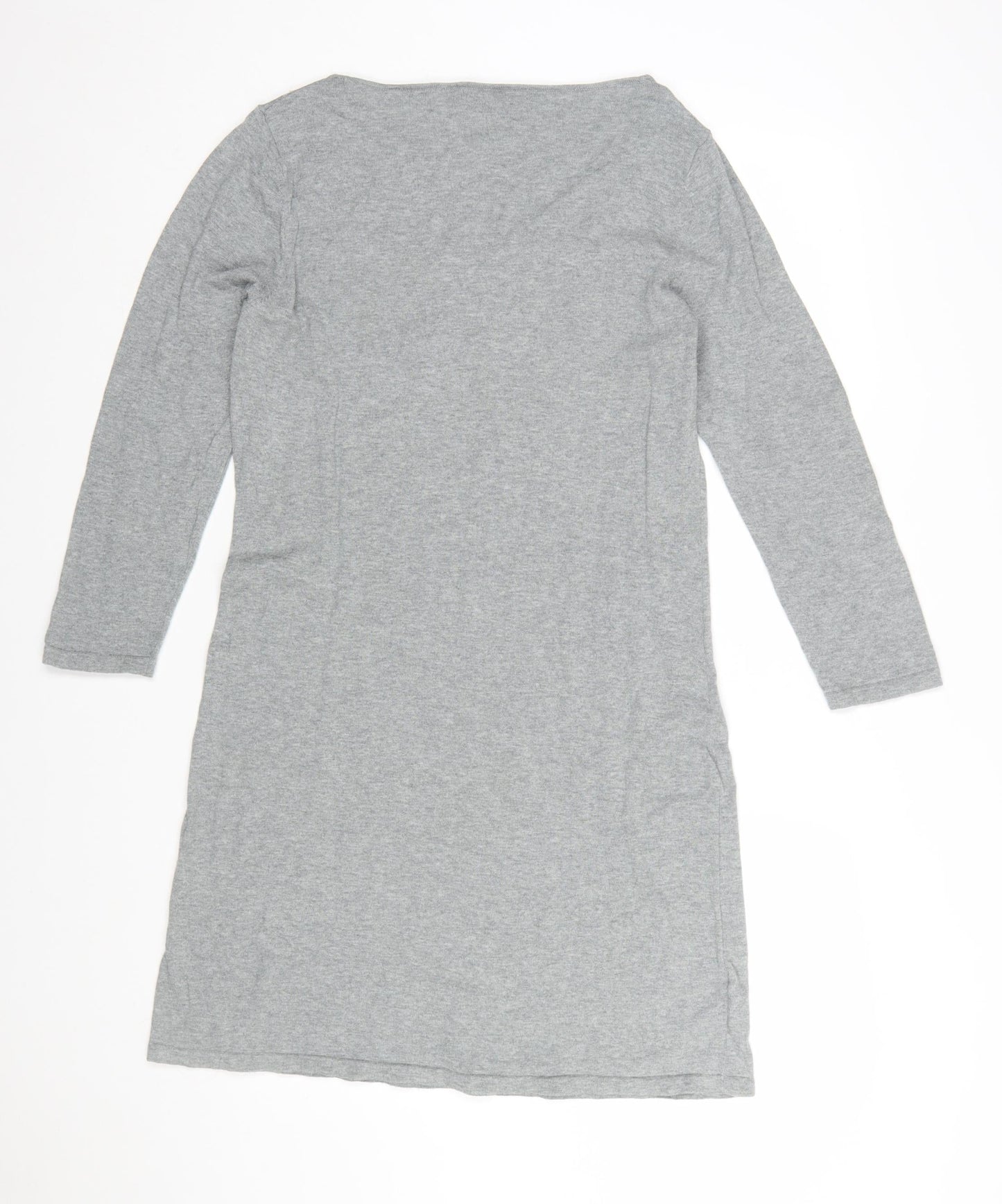 Next Women Grey Knit Shift Dress Size 14 Scoop Neck 3/4 Sleeve