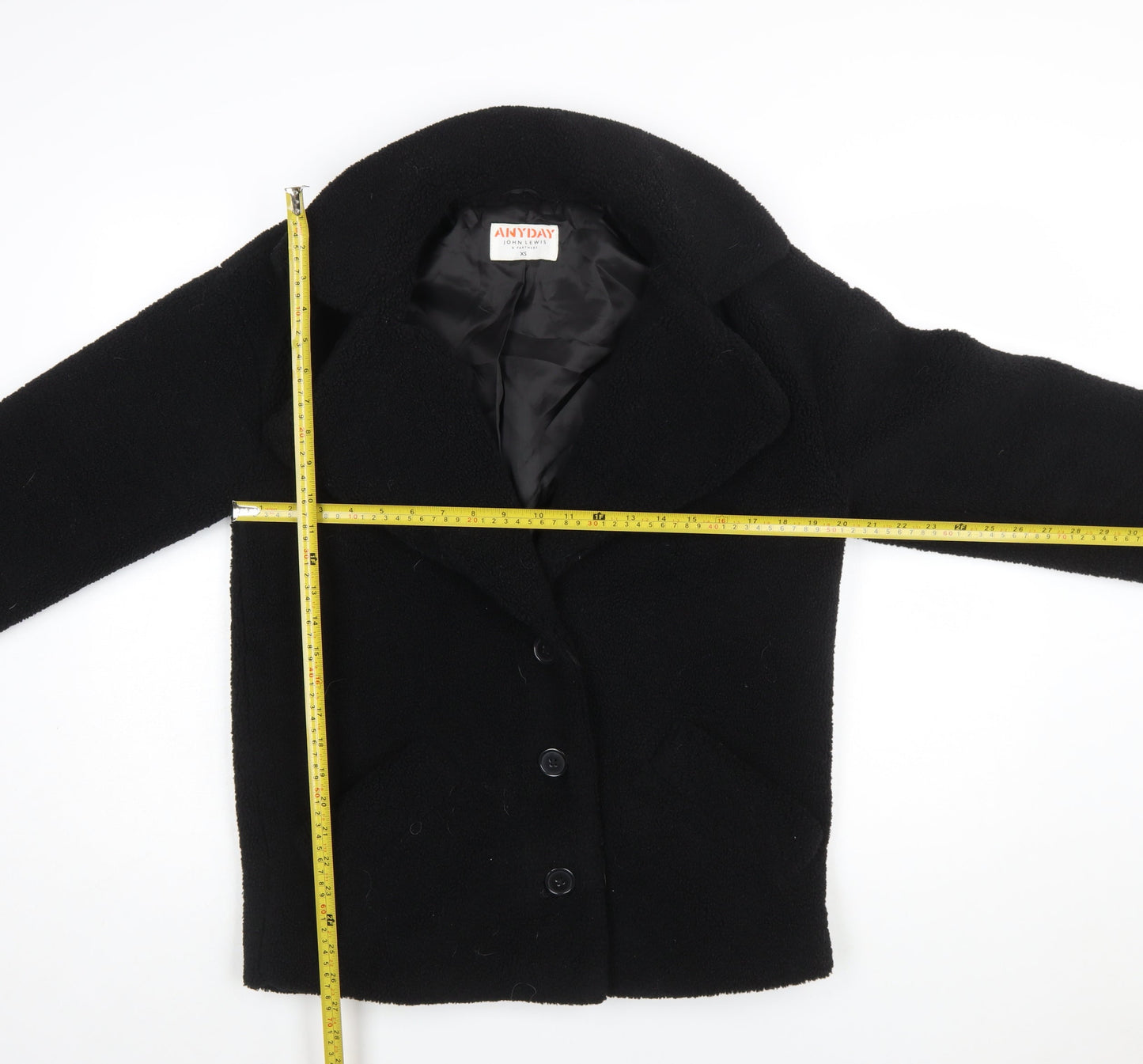 John Lewis ANYDAY Women's Black Fleece Pea Coat XS