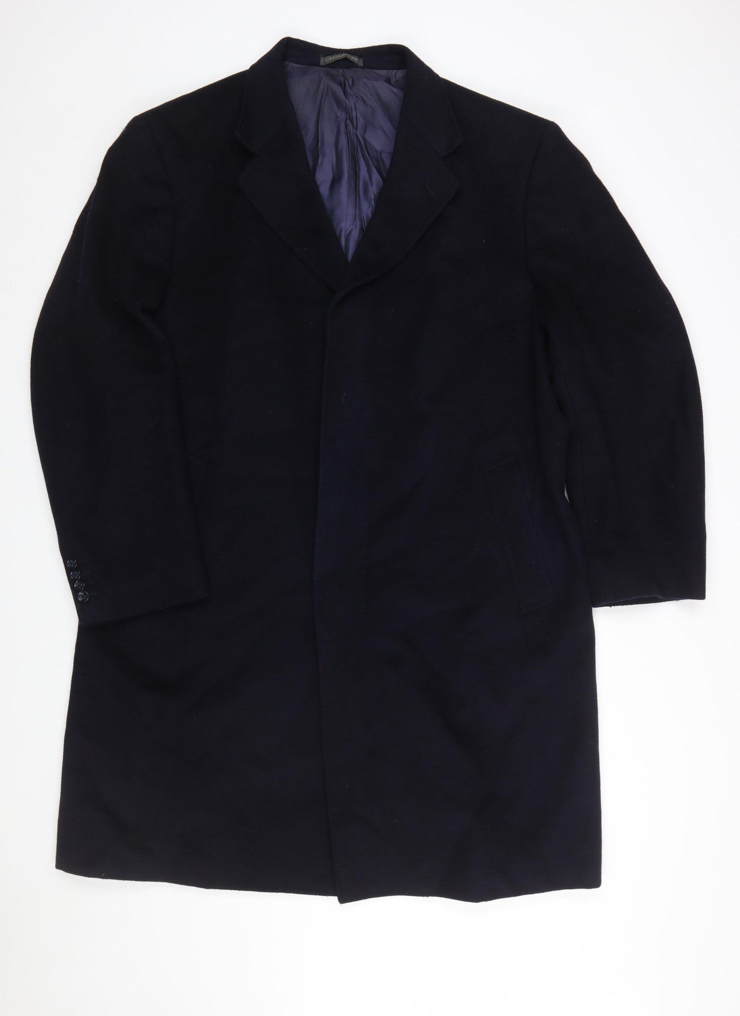 Greenwoods Elite Men's Black Wool Cashmere Overcoat Size 44 Classic Fit