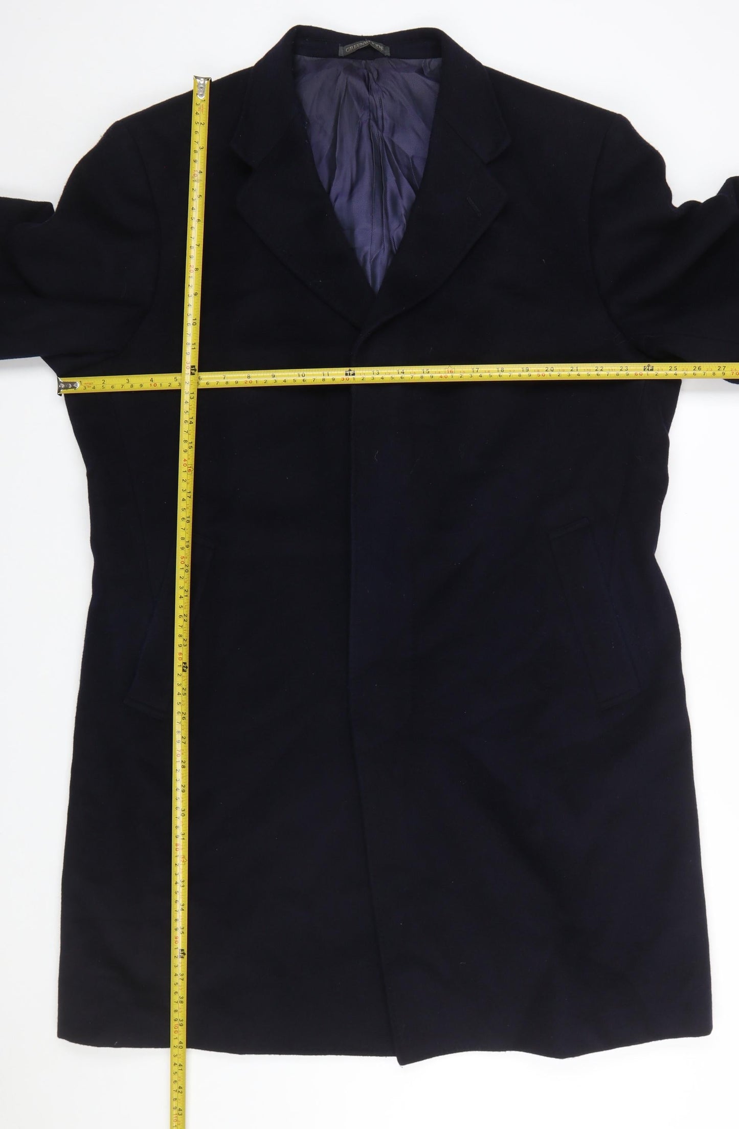 Greenwoods Elite Men's Black Wool Cashmere Overcoat Size 44 Classic Fit