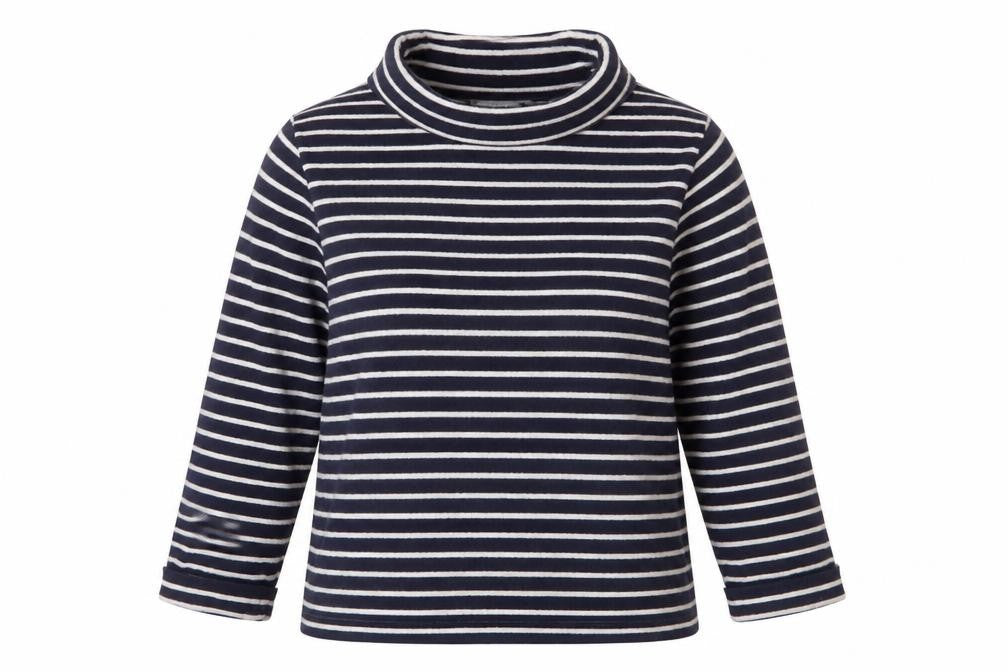 Pure Collection Women’s Blue Striped Roll Neck 3/4 Sleeve Cashmere Jumper Size 10