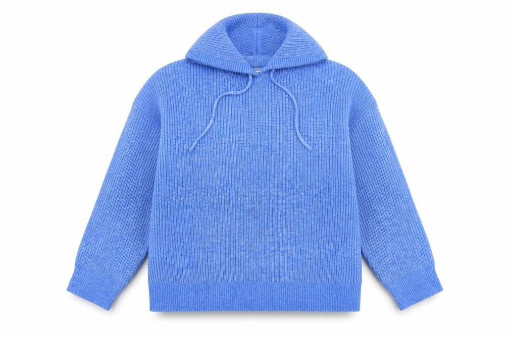 Marks & Spencer Women Blue XL Hooded Ribbed Pullover Jumper