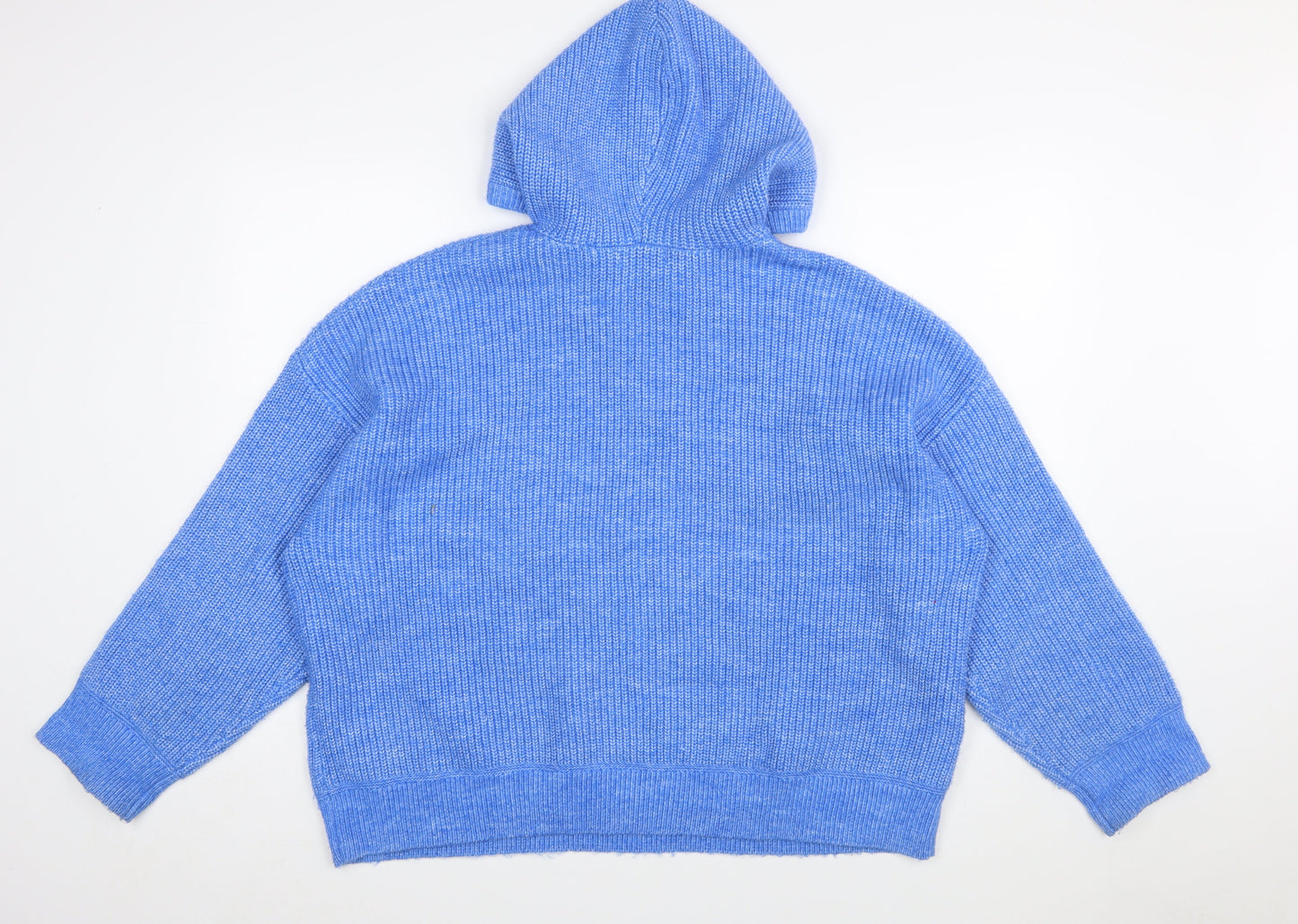 Marks and Spencer Women Blue XL Hooded Ribbed Pullover Jumper