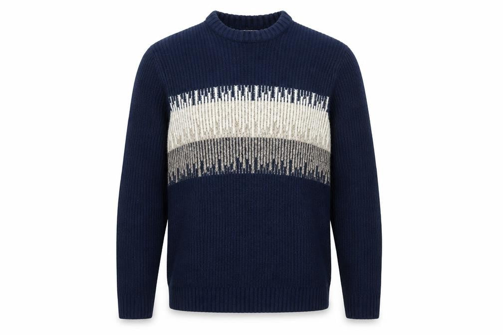 Marks & Spencer Men's Blue Geometric Wool Blend Crew Neck Jumper M