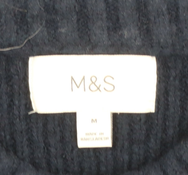 Marks and Spencer Men's Blue Geometric Wool Blend Crew Neck Jumper M