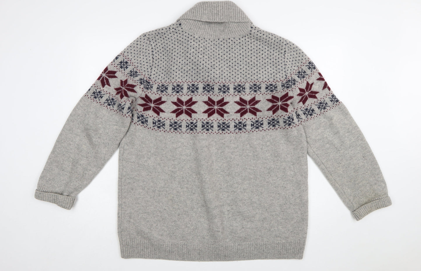 WoolOvers Men’s Grey Fair Isle Lambswool Roll Neck Jumper XL
