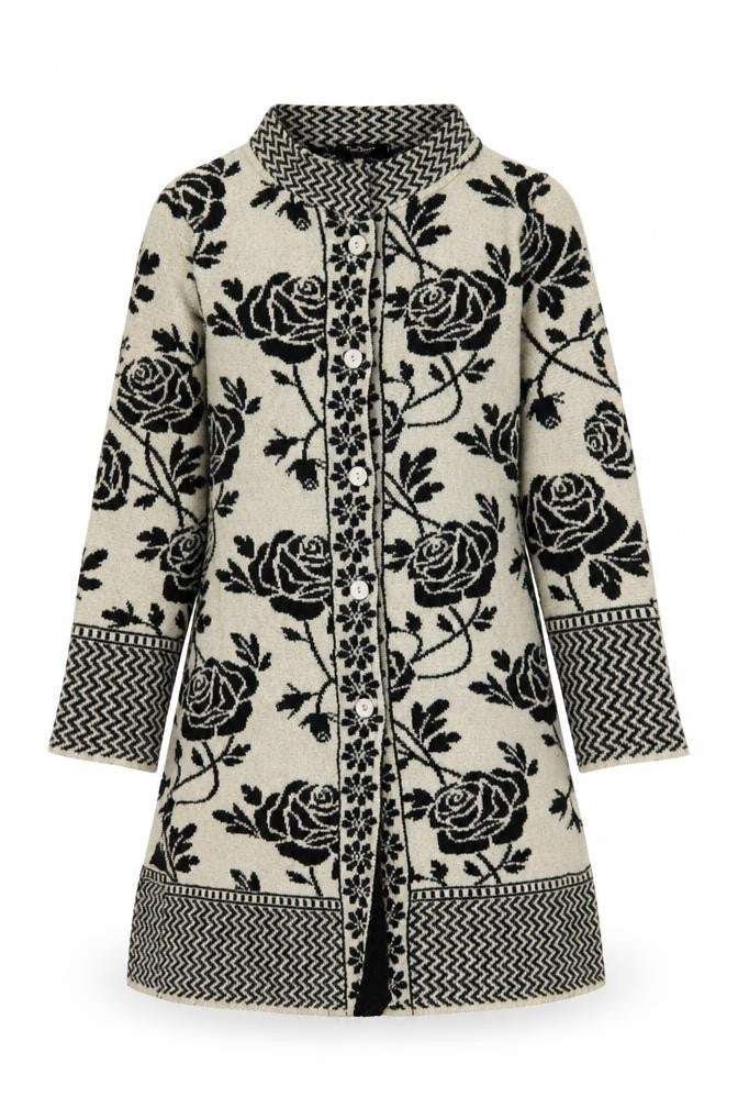 Reflect Knitwear Women's Beige Floral Long Sleeve Cardigan M