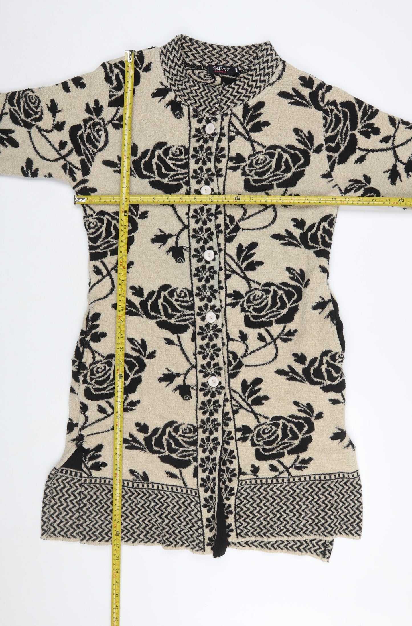 Reflect Knitwear Women's Beige Floral Long Sleeve Cardigan M