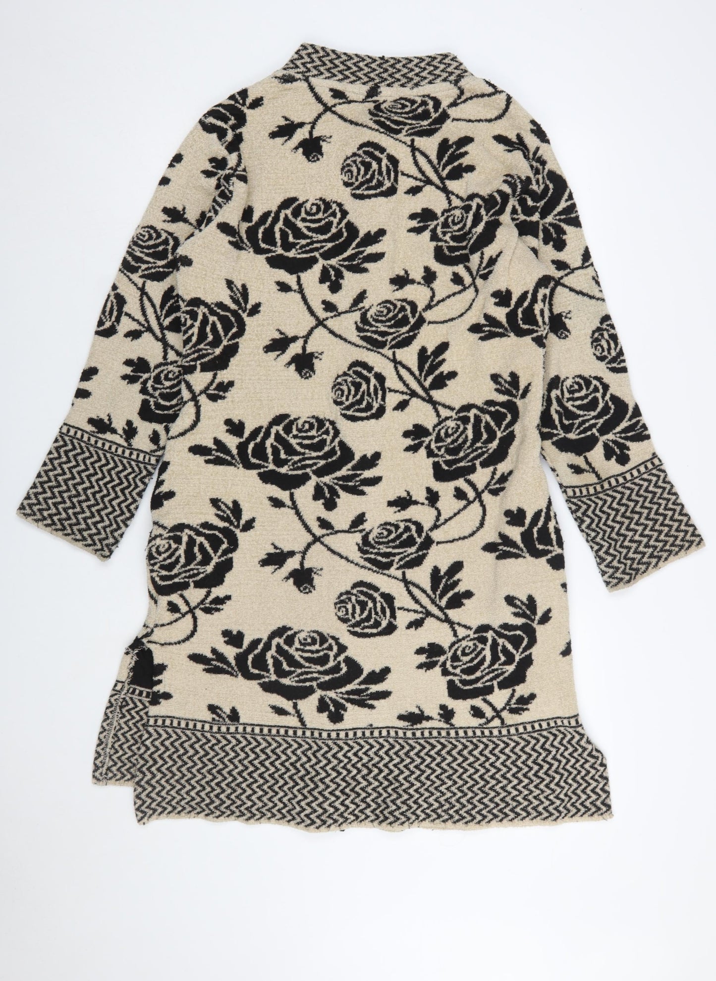 Reflect Knitwear Women's Beige Floral Long Sleeve Cardigan M