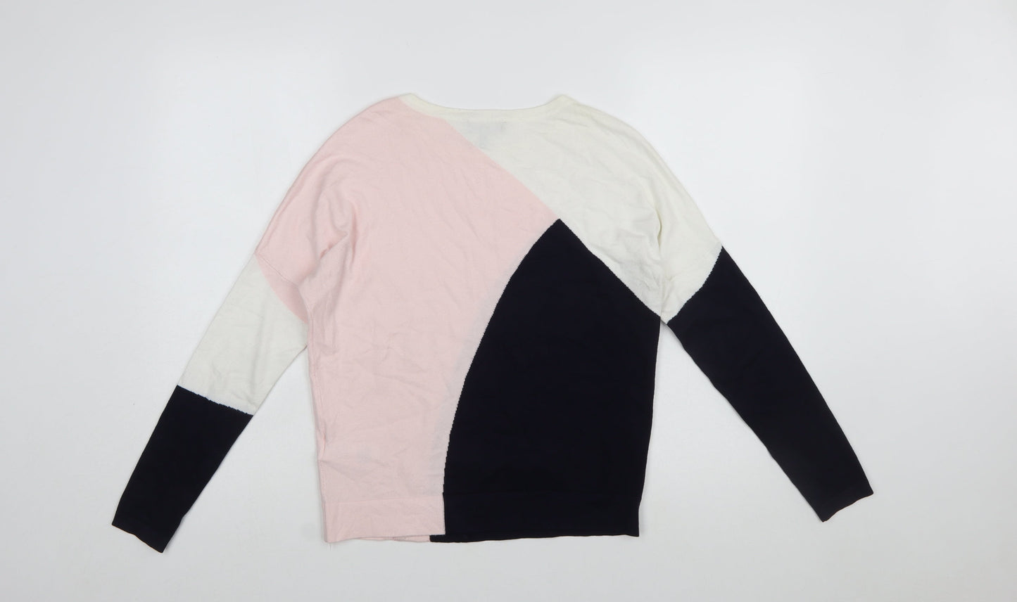 Phase Eight Womens Pink Cream Navy Colour Block Jumper XS