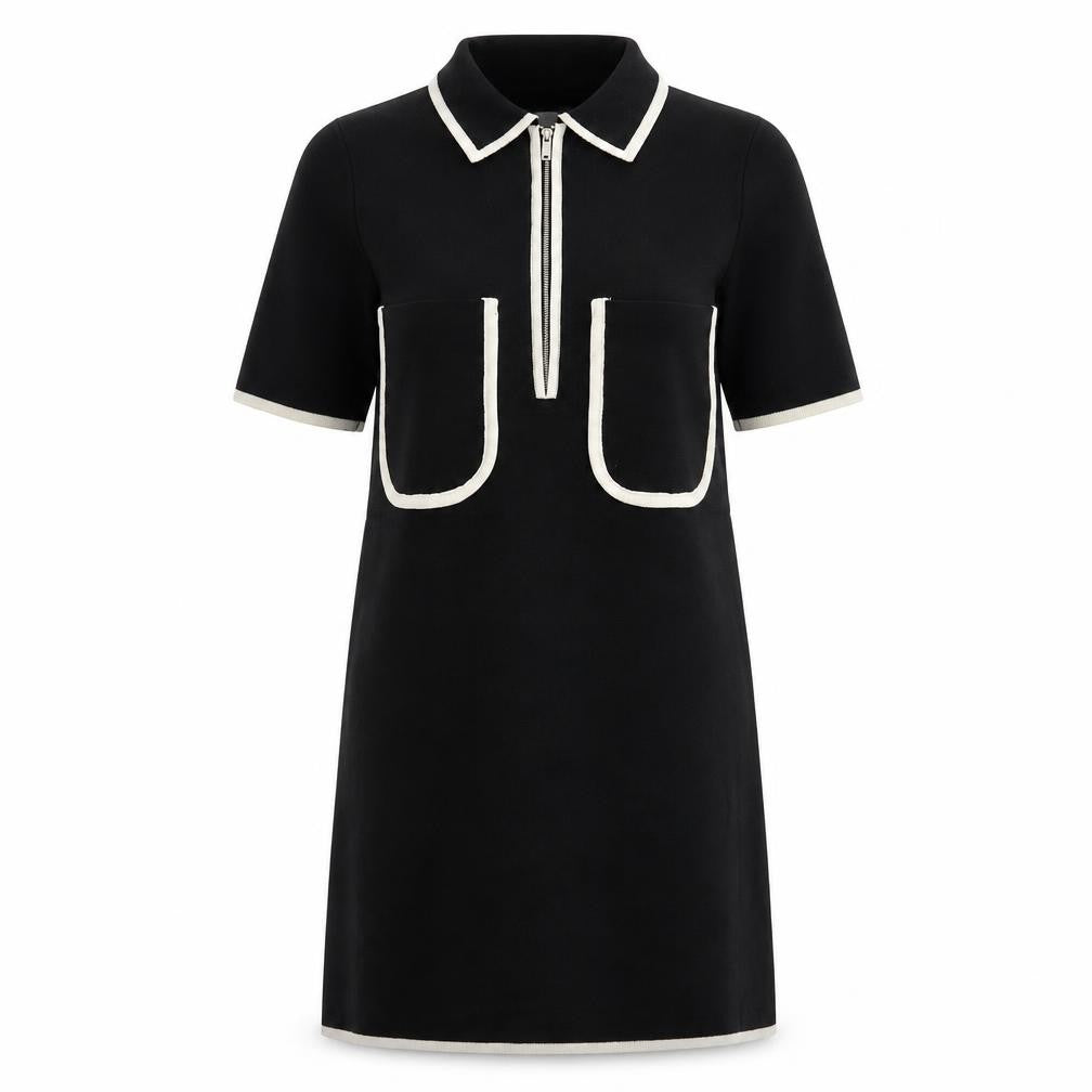 Zara Women Black Collared Knit Shift Dress Size S