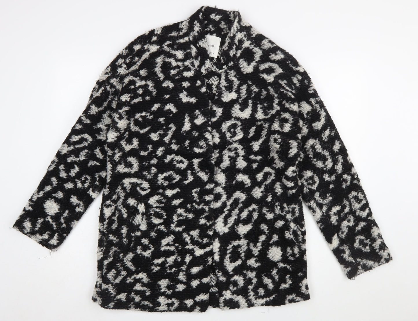 Mango Women’s Black White Animal Print Cardigan Small Wool Blend