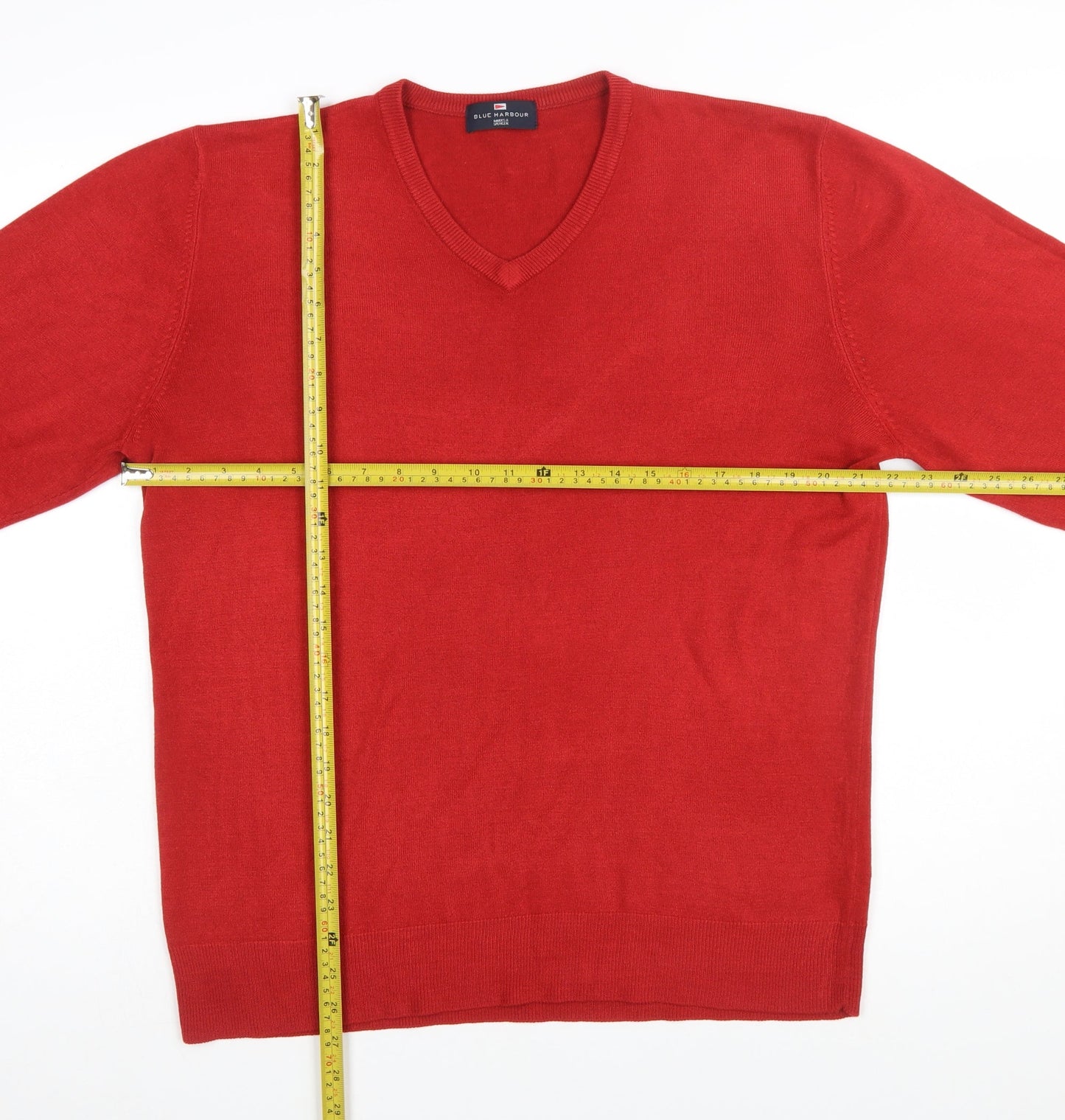 Marks and Spencer Blue Harbour Men's Red V-Neck Acrylic Jumper Size L