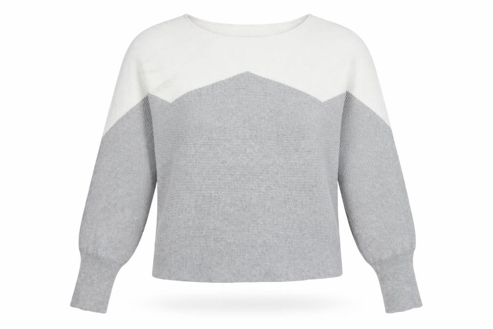 Klass Women's Grey Ivory Knit Pullover Jumper XL Relaxed Long Sleeve