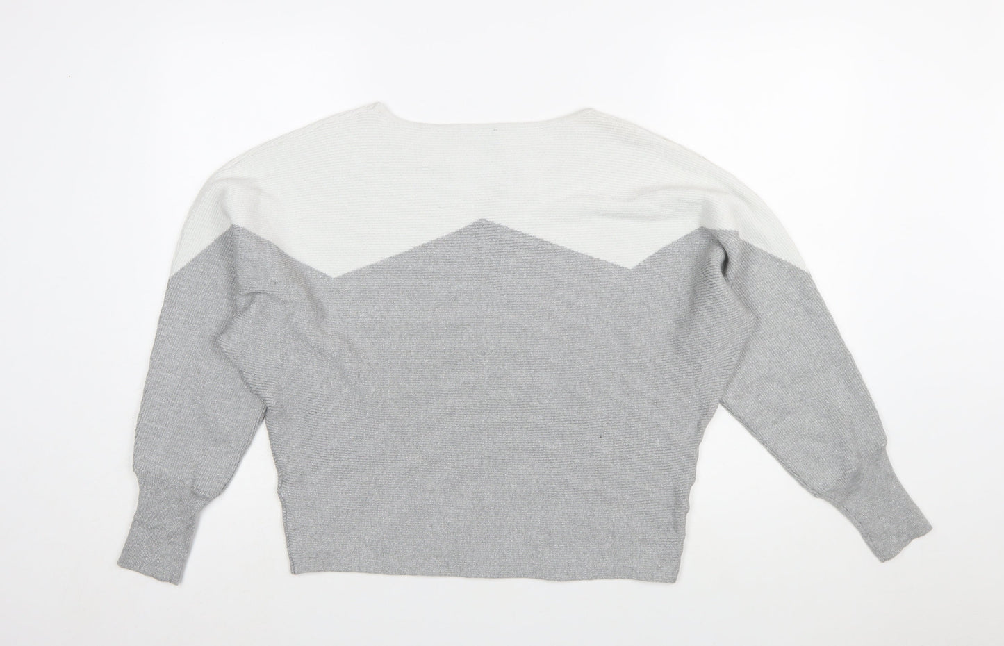Klass Women's Grey Ivory Knit Pullover Jumper XL Relaxed Long Sleeve