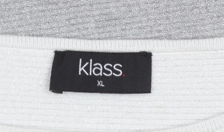 Klass Women's Grey Ivory Knit Pullover Jumper XL Relaxed Long Sleeve