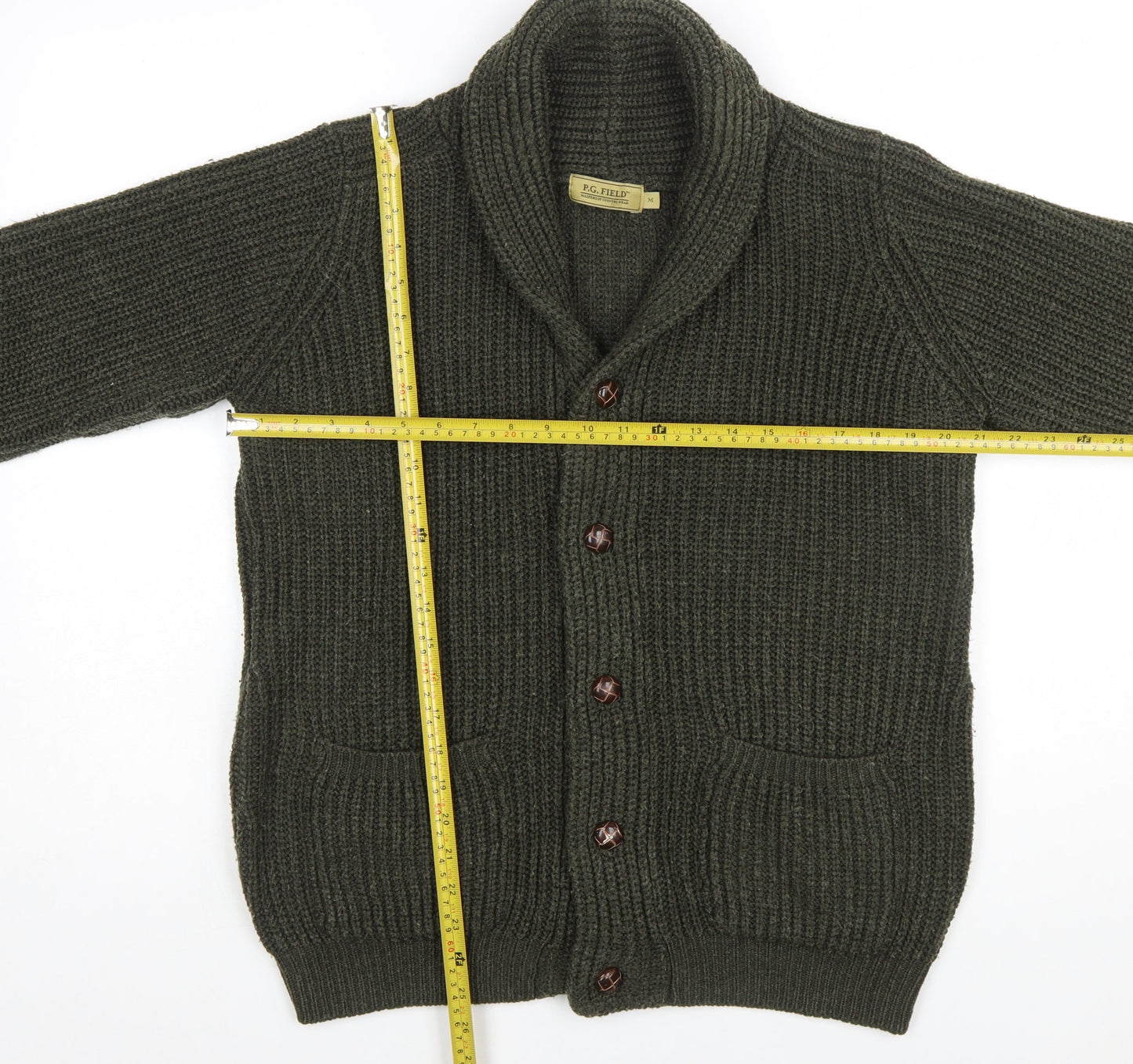 P.G. Field Men's Green Chunky Knit Cardigan Jumper M