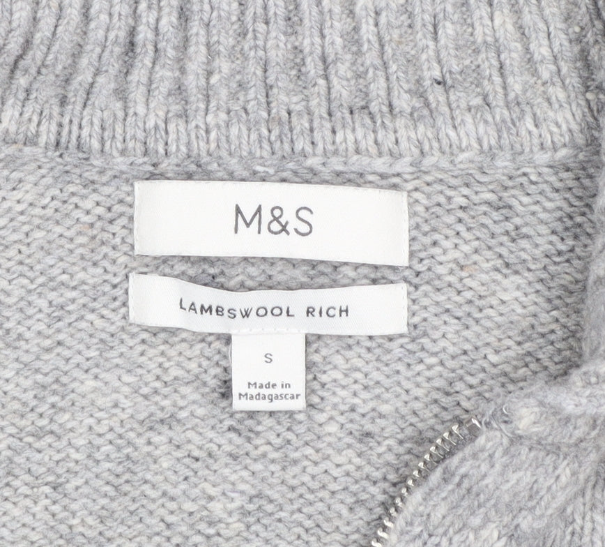 Marks and Spencer Men's Grey Wool 1/4 Zip Jumper Size S