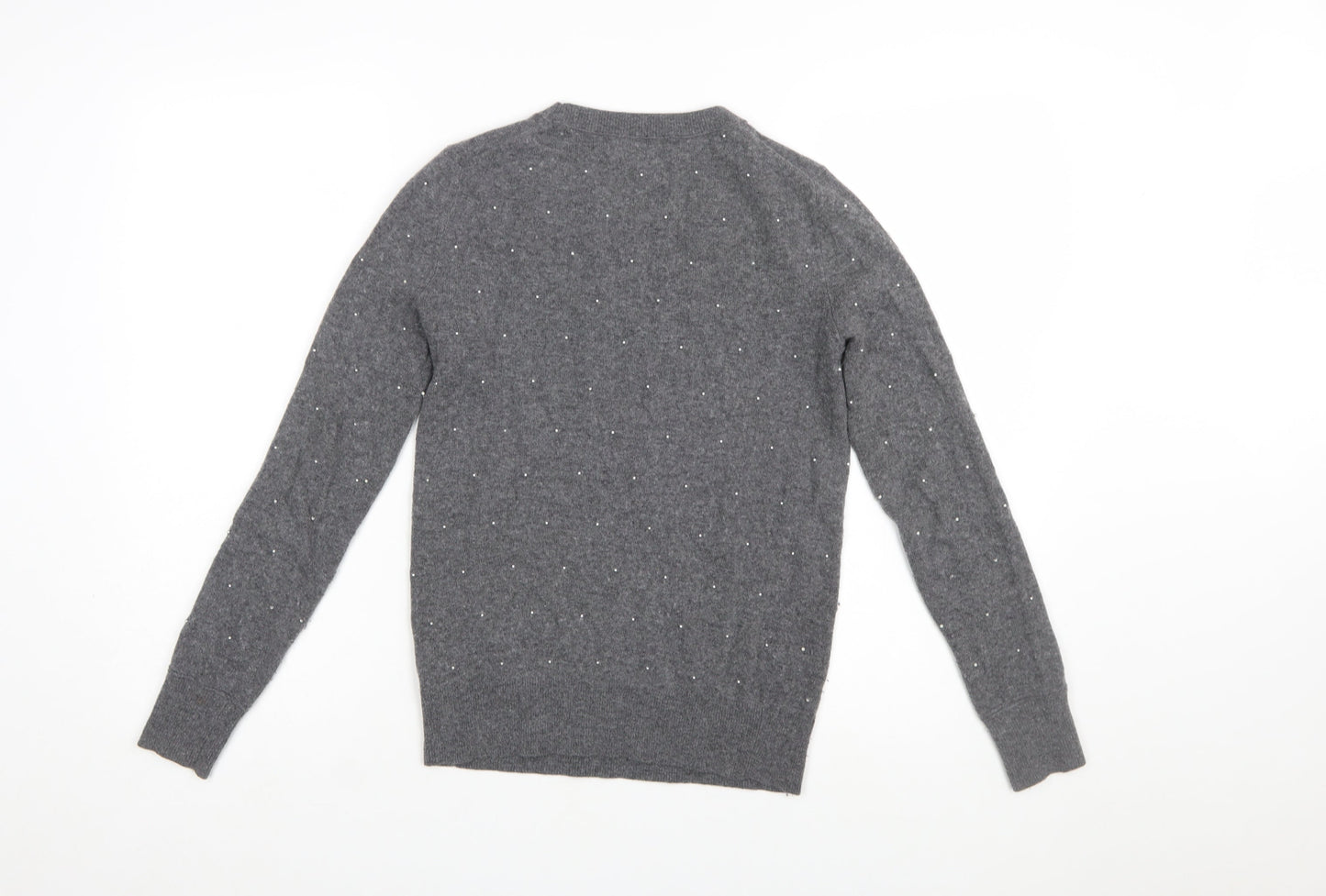 Banana Republic Women's Grey Beaded Merino Wool Crew Neck Jumper XS