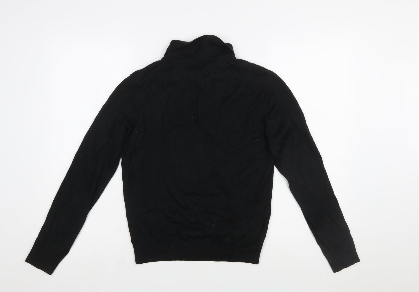 Zara Man Black Collared Henley Jumper Size L Wool Blend