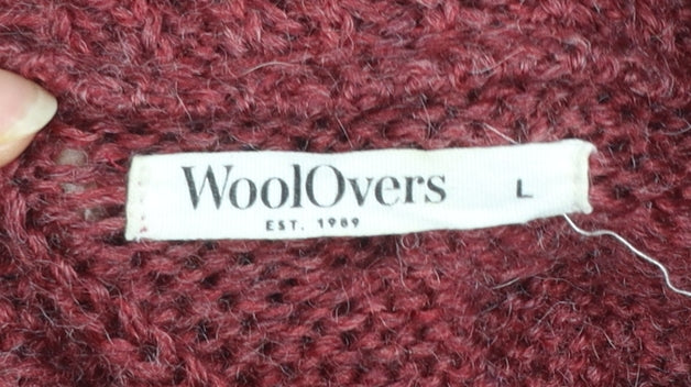 WoolOvers Women's Red Long Wool Cable Knit Cardigan L