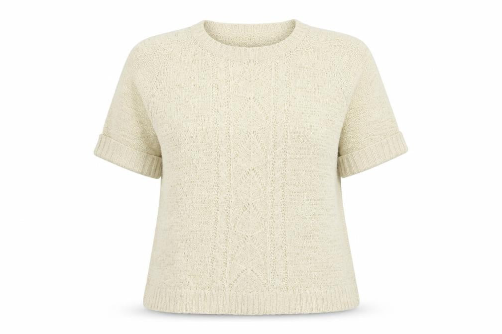 Julipa Women Beige Short Sleeve Open Knit Pullover Jumper Size 16/18