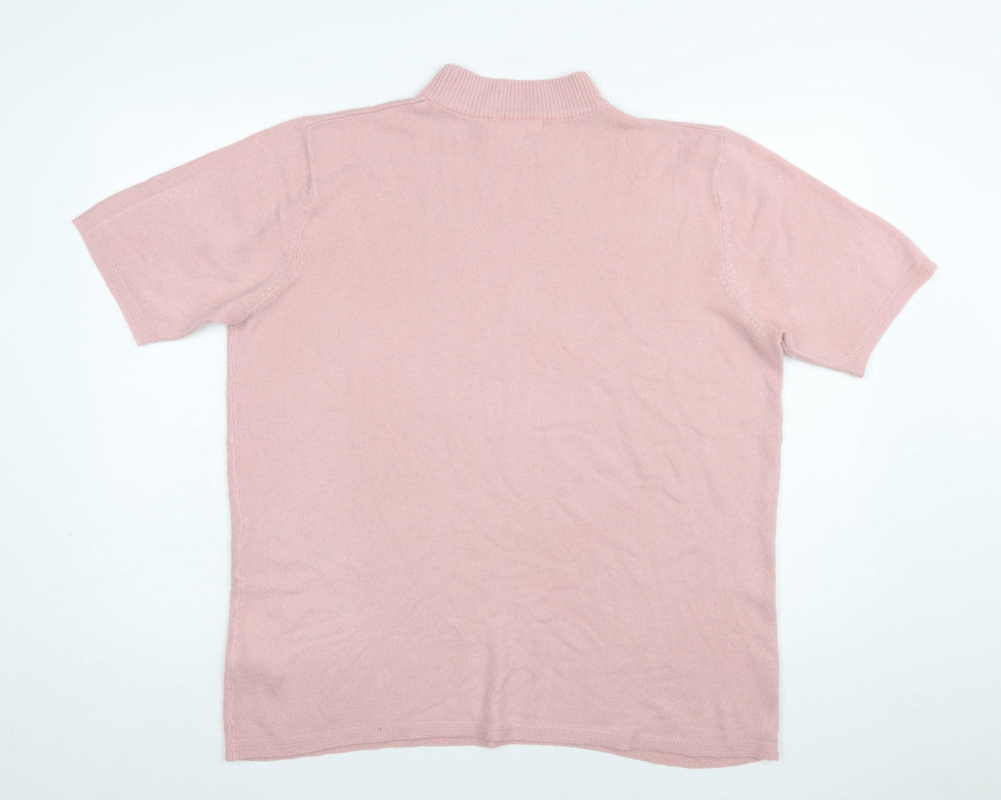 Julipa Women Pink Mock Neck Short Sleeve Pullover Jumper Size 20