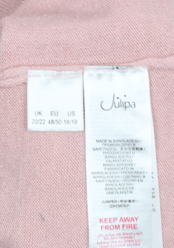 Julipa Women Pink Mock Neck Short Sleeve Pullover Jumper Size 20