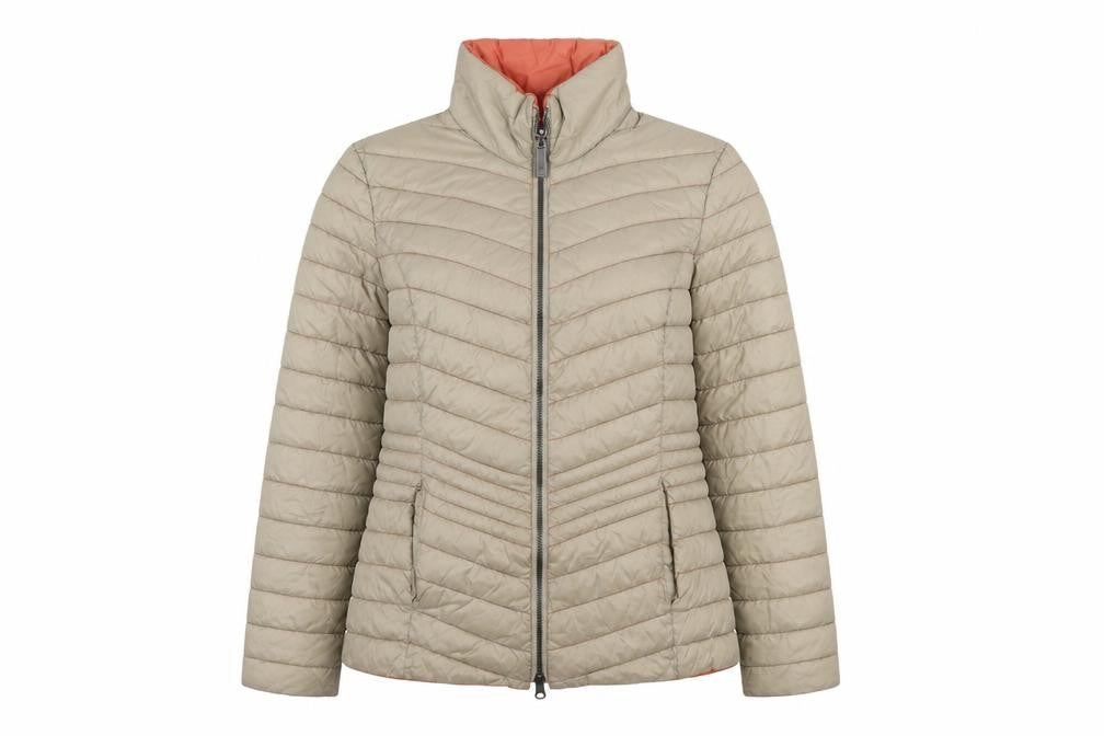 Barbara Lebek Women Beige Puffer Jacket Size 10 Quilted Mid-Length