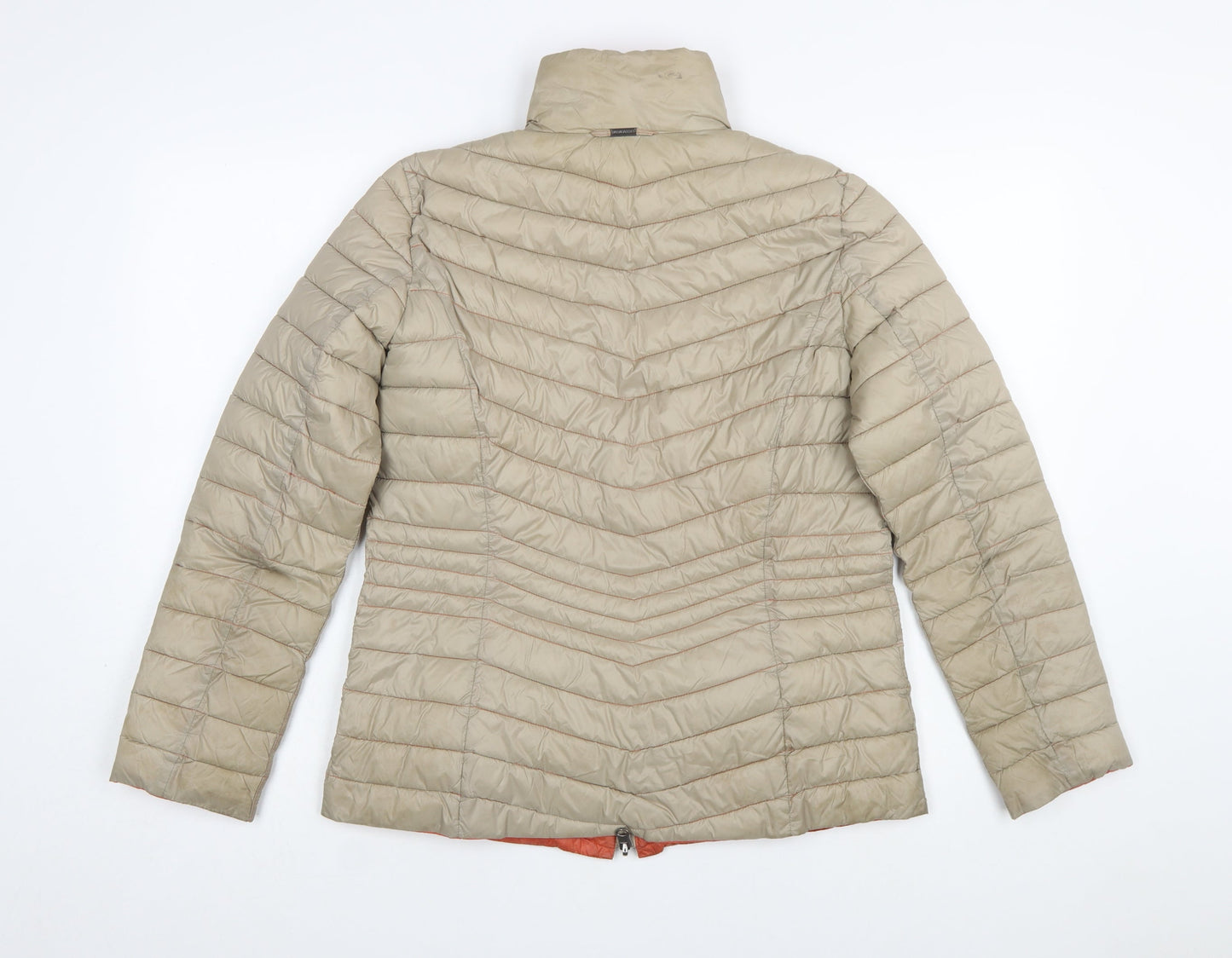 Barbara Lebek Women Beige Puffer Jacket Size 10 Quilted Mid-Length