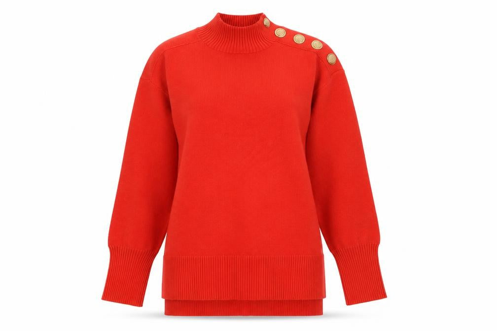 River Island Women's Red Mock Neck Button Detail Jumper Size S