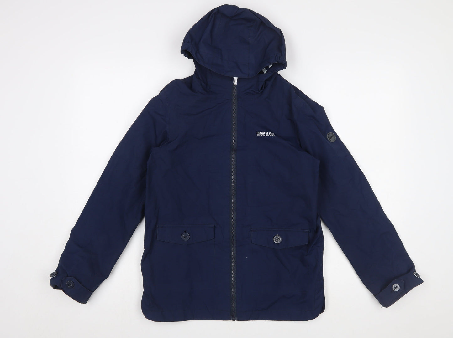 Regatta Boys Blue Hooded Rain Coat Jacket 11-12 Years Polyester