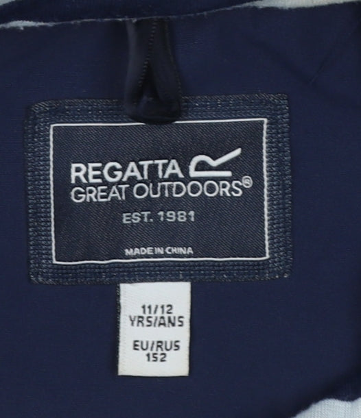 Regatta Boys Blue Hooded Rain Coat Jacket 11-12 Years Polyester