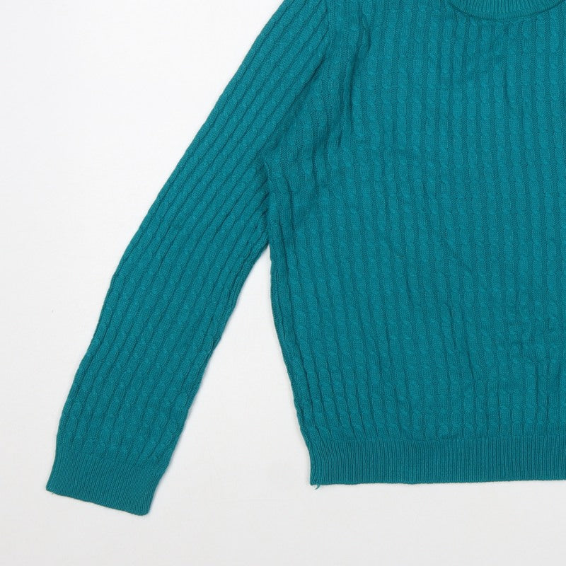 Classic Women's Green Cable-Knit Pullover Jumper M