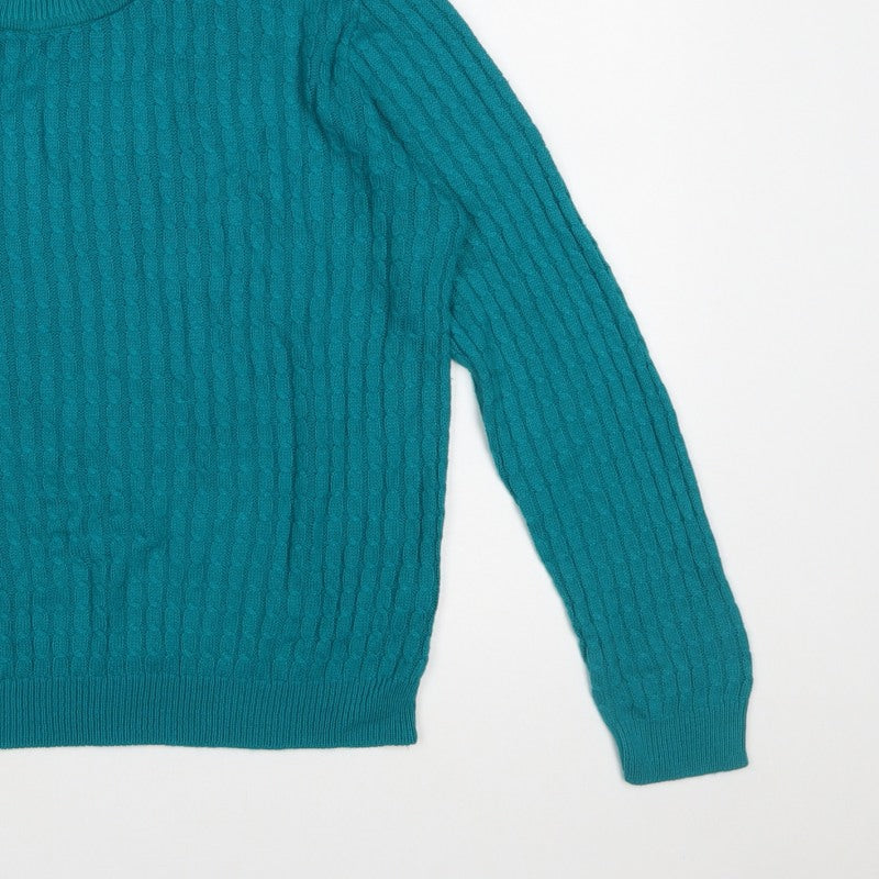 Classic Women's Green Cable-Knit Pullover Jumper M