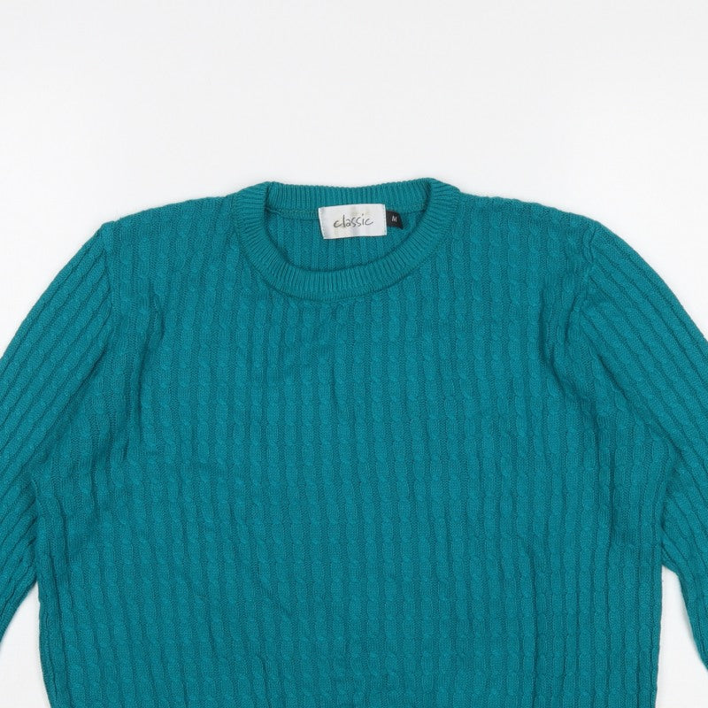 Classic Women's Green Cable-Knit Pullover Jumper M