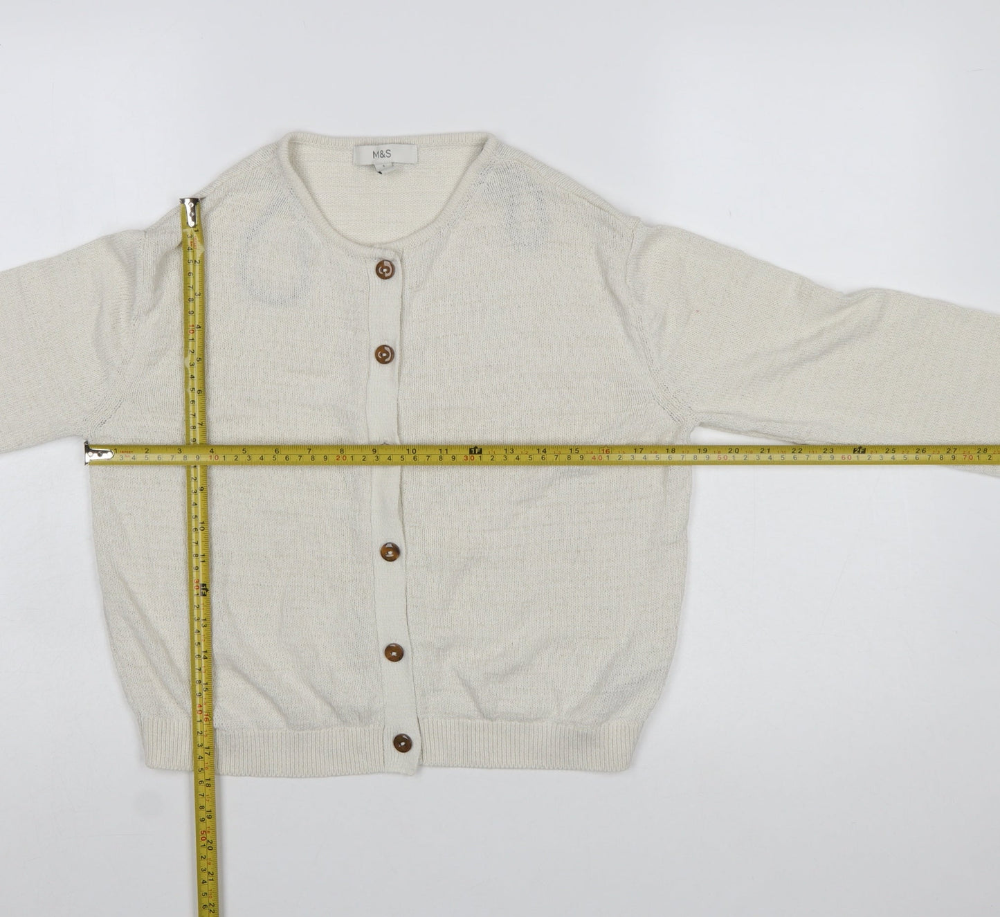 Marks and Spencer Women Ivory Cotton Blend Button Cardigan Size S