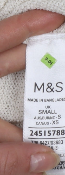 Marks and Spencer Women Ivory Cotton Blend Button Cardigan Size S