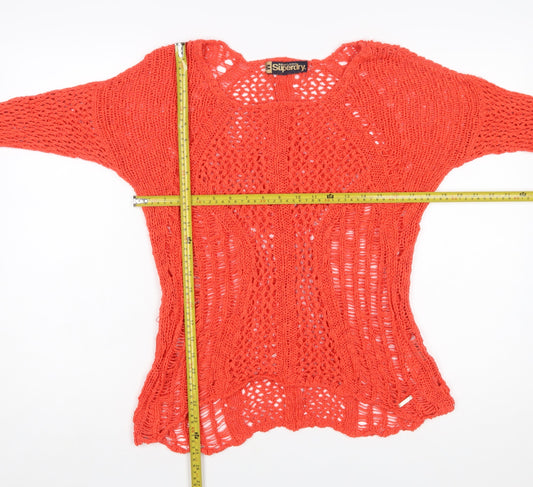 Superdry Womens Red Open Knit Cotton Jumper Size M