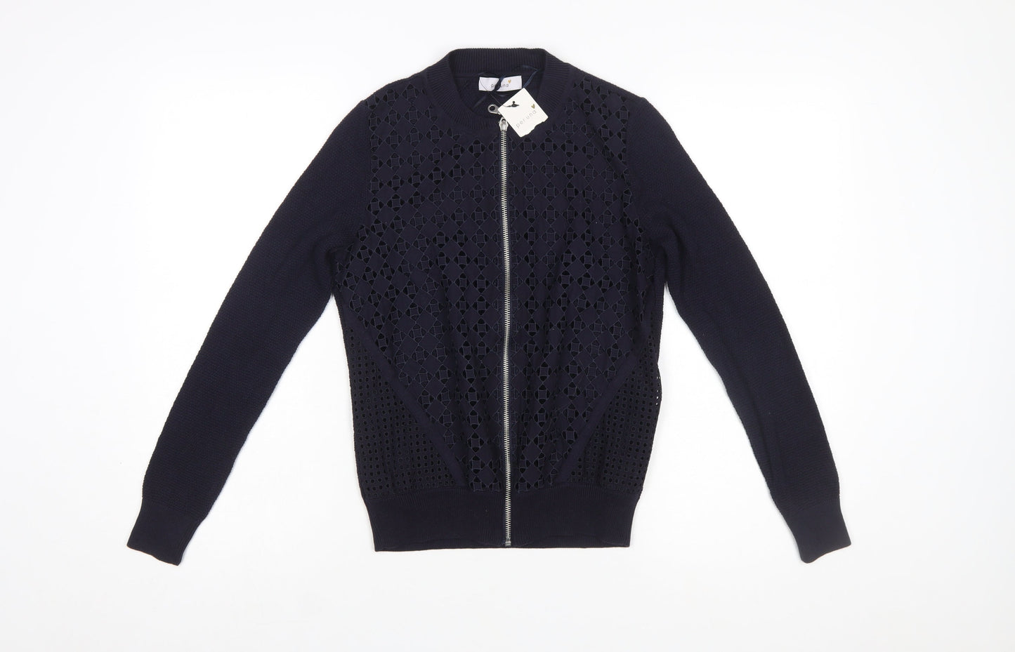 Marks and Spencer Per Una Women's Navy Blue Full Zip Cotton Jumper Size 8