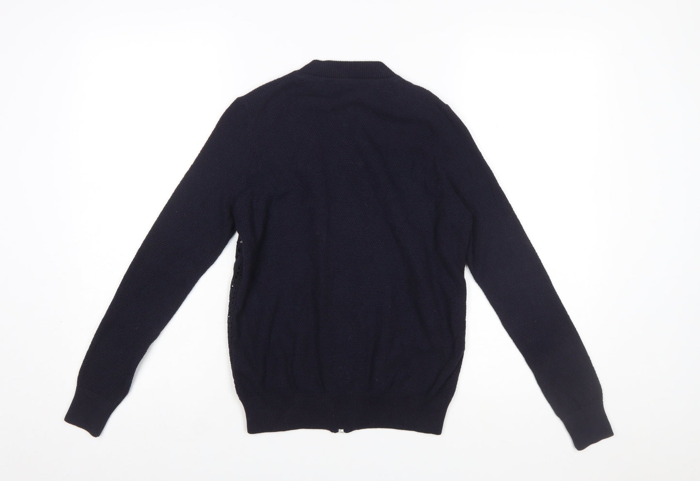 Marks and Spencer Per Una Women's Navy Blue Full Zip Cotton Jumper Size 8