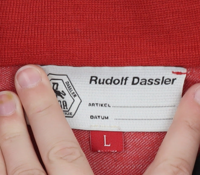 Rudolf Dassler Mens Red Black Full Zip Sweatshirt L Retro Sports Style