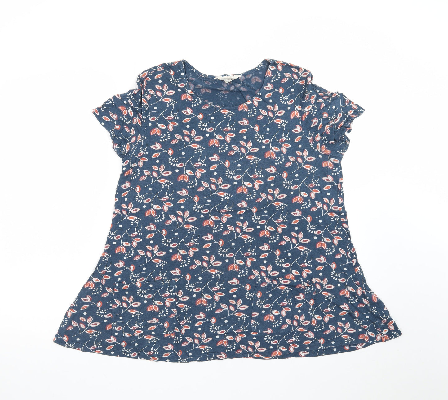 Seasalt Cornwall Womens Blue Floral Organic Cotton T-Shirt UK 12