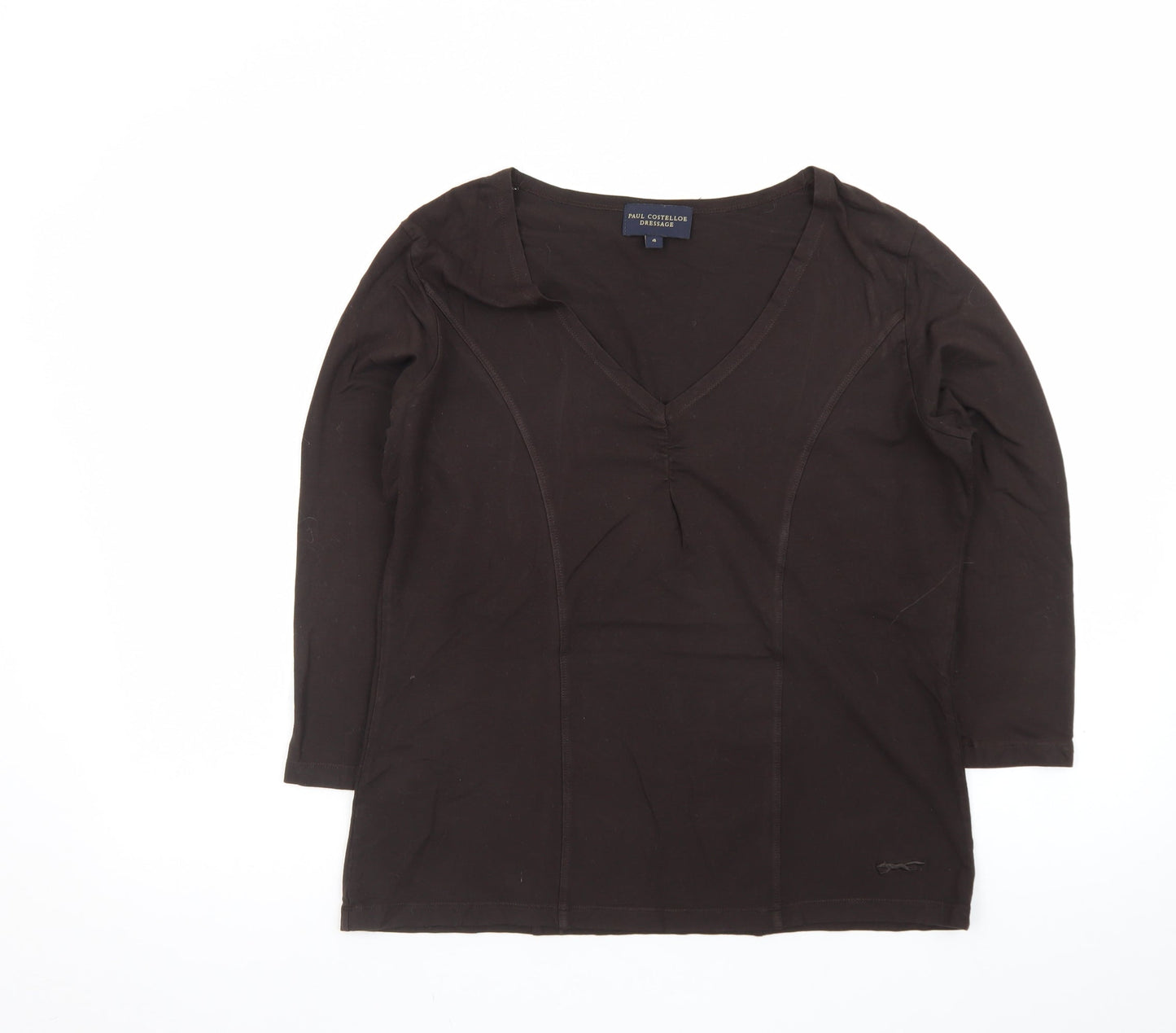 Paul Costelloe Dressage Womens Brown 3/4 Sleeve V-Neck Top Size 4