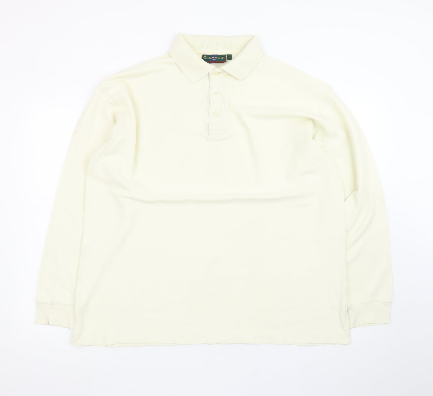 Glenmuir Men’s Ivory Long Sleeve Cotton Polo Shirt Size L