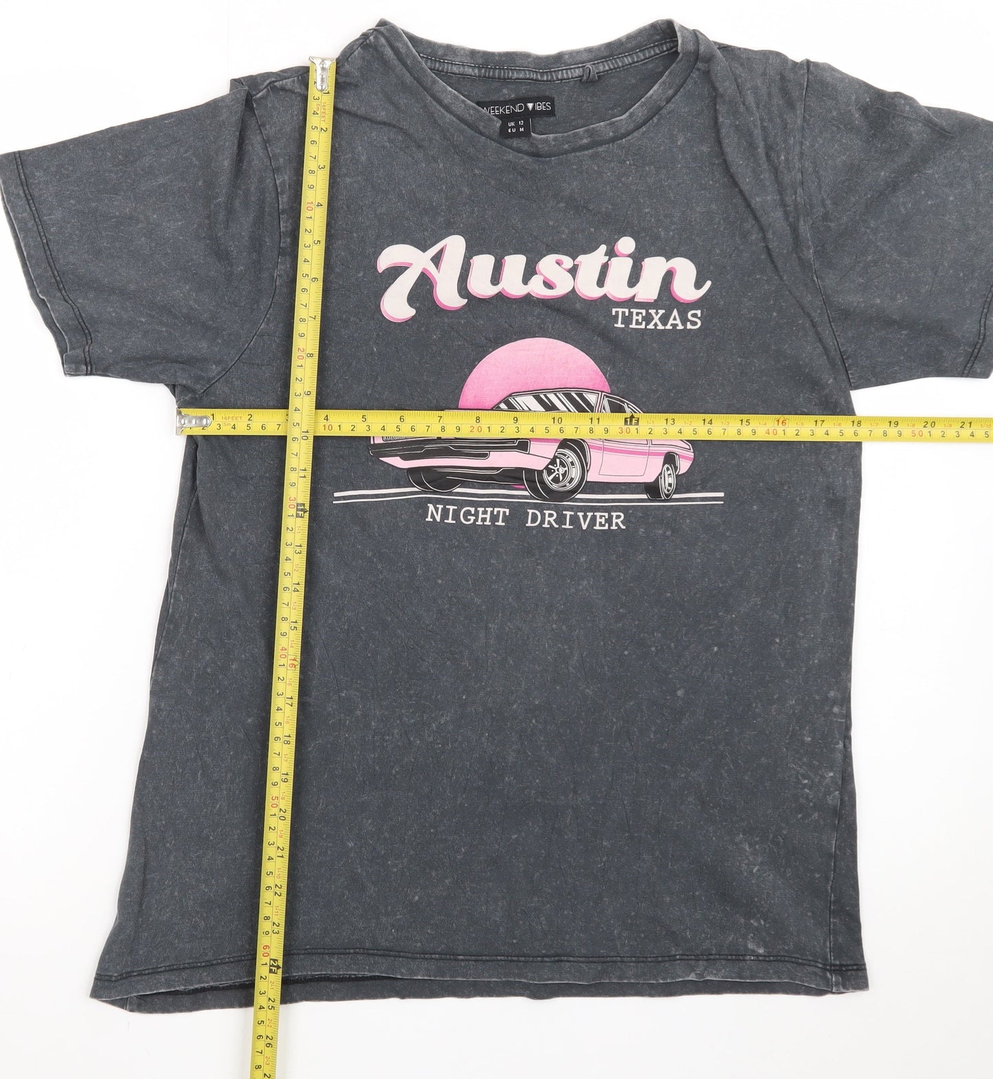 Weekend Vibes Women’s Grey Austin Texas Car Graphic Cotton T-Shirt UK 12