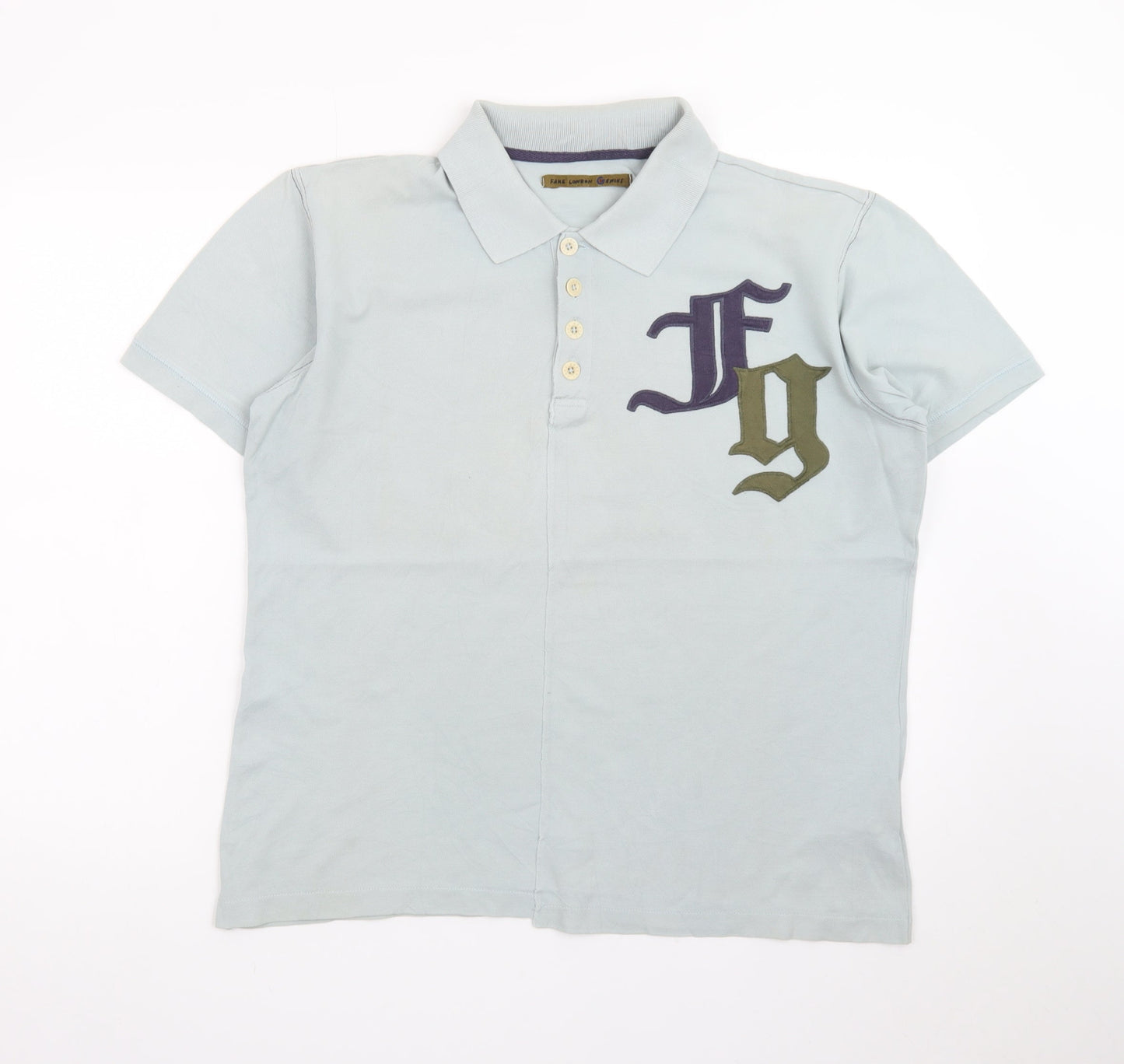 Fake London Genius Men's Blue Polo Shirt Size M 100% Cotton Logo Detail