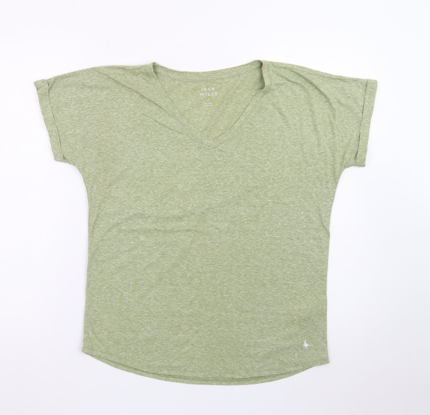 Jack Wills Women's Green V-Neck Basic Short Sleeve T-Shirt Size 10